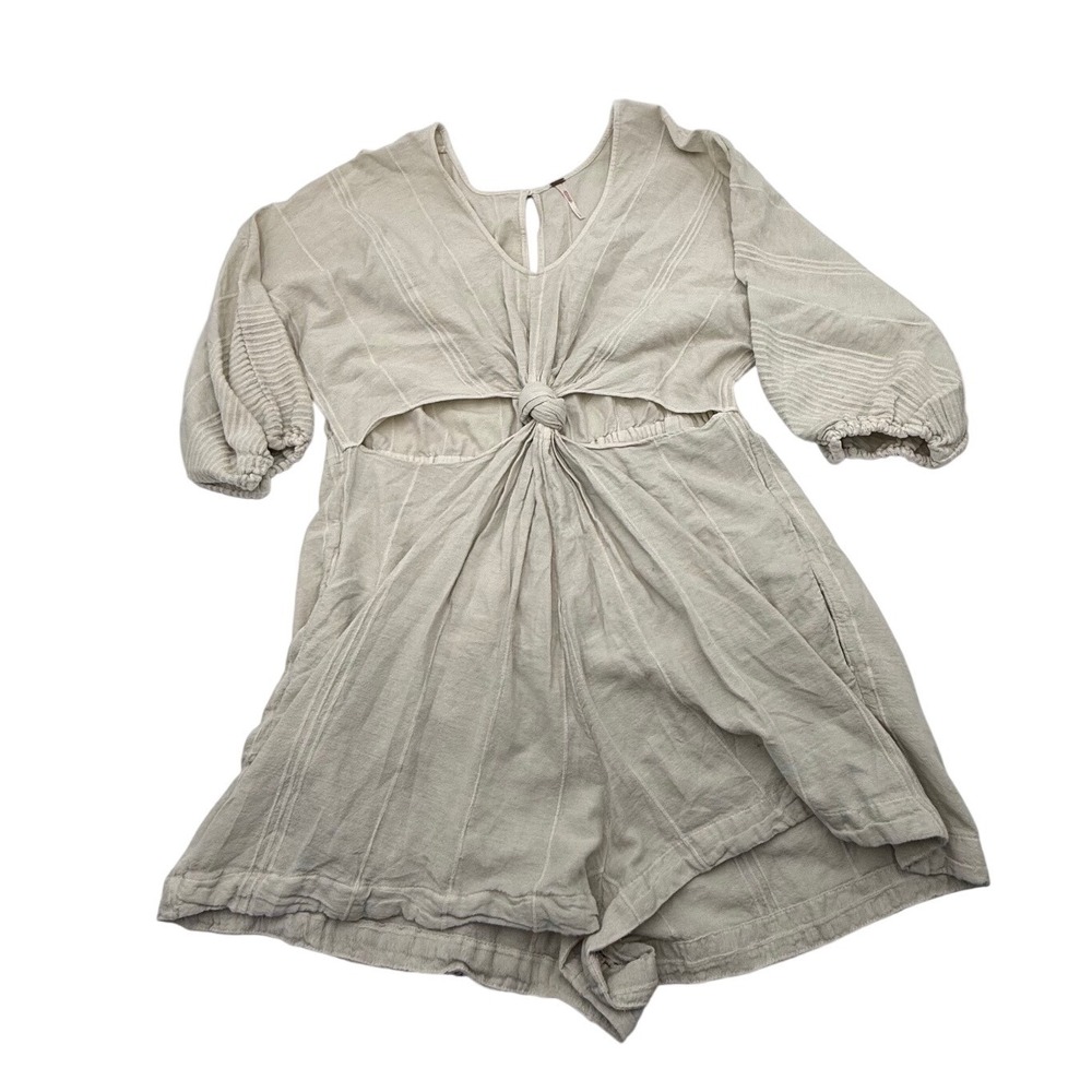 Free People All Day Long Romper Cream Striped Cutout Knot Front Women's‎ Large